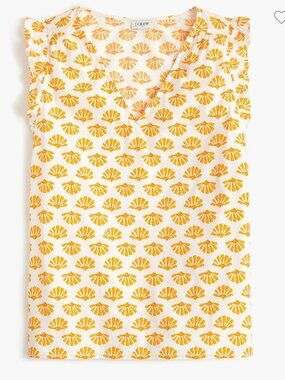 J. Crew Sleeveless Ruffle Sleeveless Top in Yellow and White Pattern - Size XL